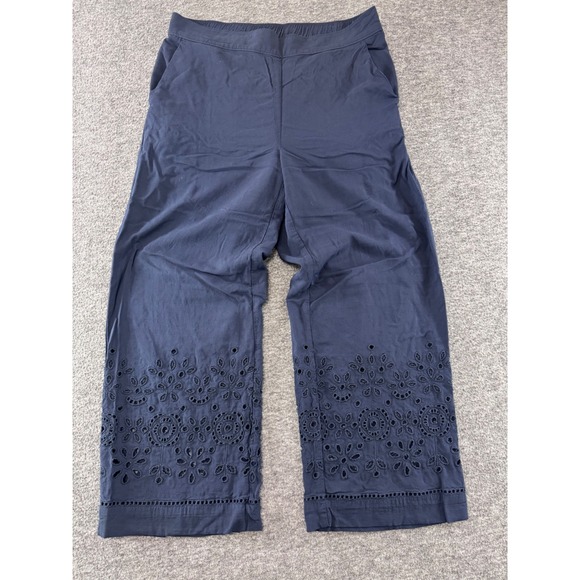 LOFT Pants - LOFT Womens Navy Blue Eyelet Hem Wide Leg‎ Crop Pants Size M Viscose Pull On
